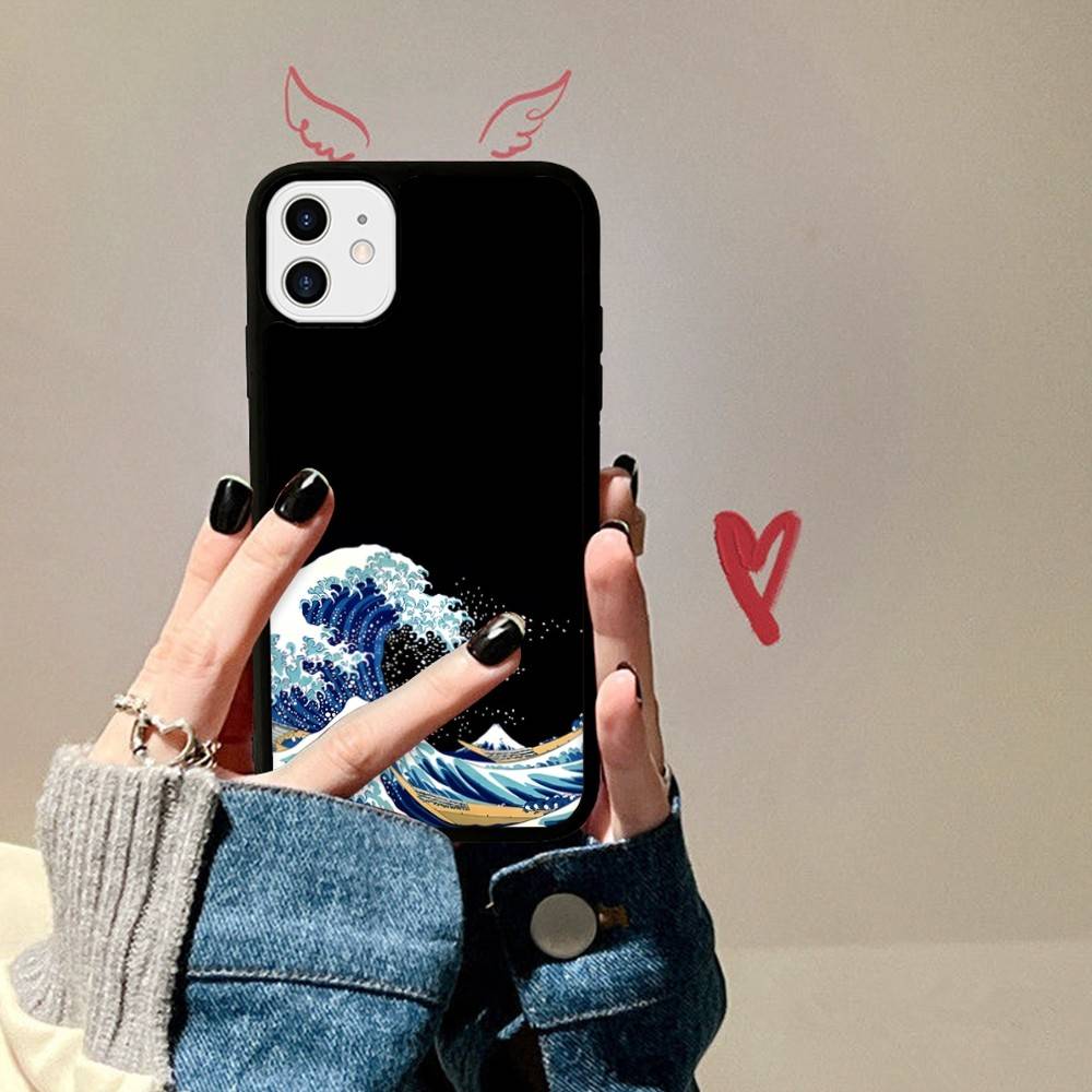 Japanese Waves PC+TPU Phone Case For IPhone 11 12 13 14 15 16 17 Plus Pro Max Cover