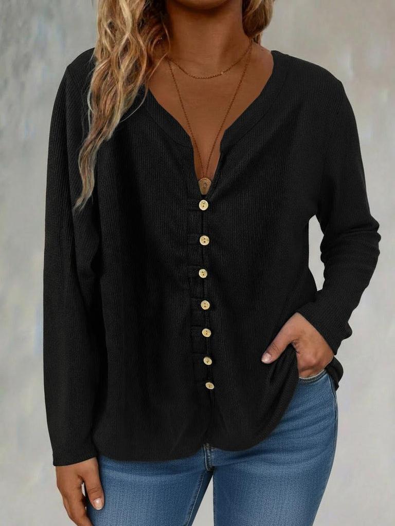 2025 Solid Color Women's Front Button Long Sleeve Cardigan - Simple, Casual, and Breathable Spring/Autumn Top
