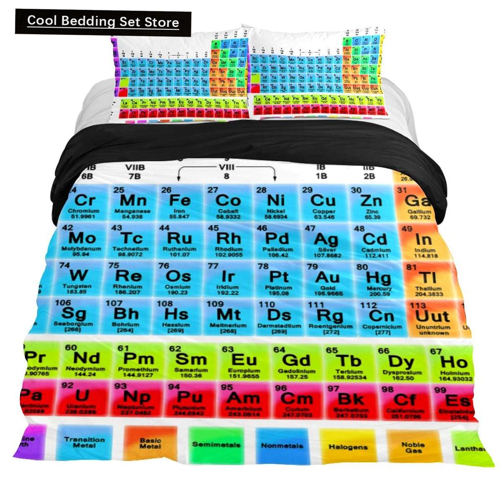 Periodensystem Königin König Bettbezug Pädagogische Wissenschaft Chemie Bettwäsche-Set für Studenten Lehrer Elementtabelle Bettdeckenbezug