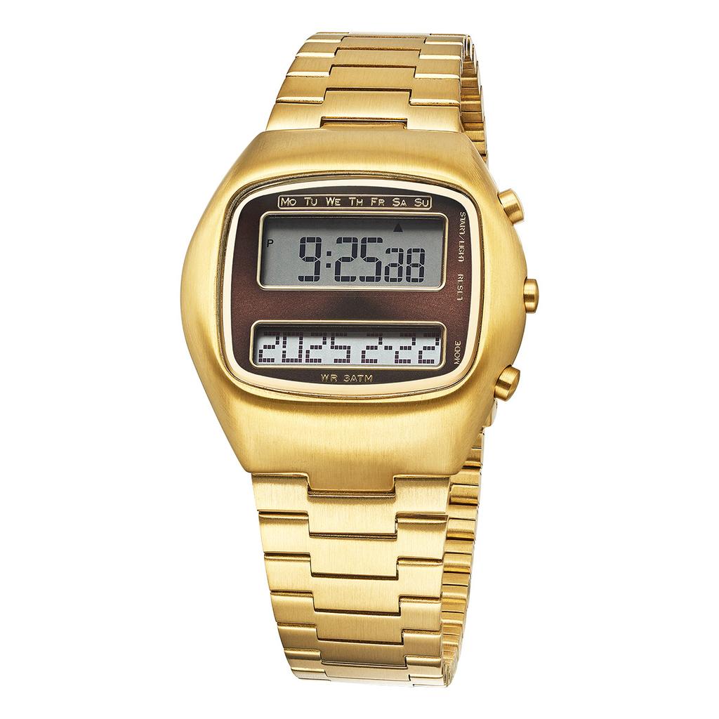 Unisex Retro Digital Wristwatch Dual-Display Stainless Steel Strap Men's Wristwatch with Backlight Calendar Date Month Year Day