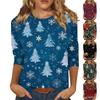 Women's Fashion Casual Christmas Printed Round Neck Long Sleeve Pullover Top
