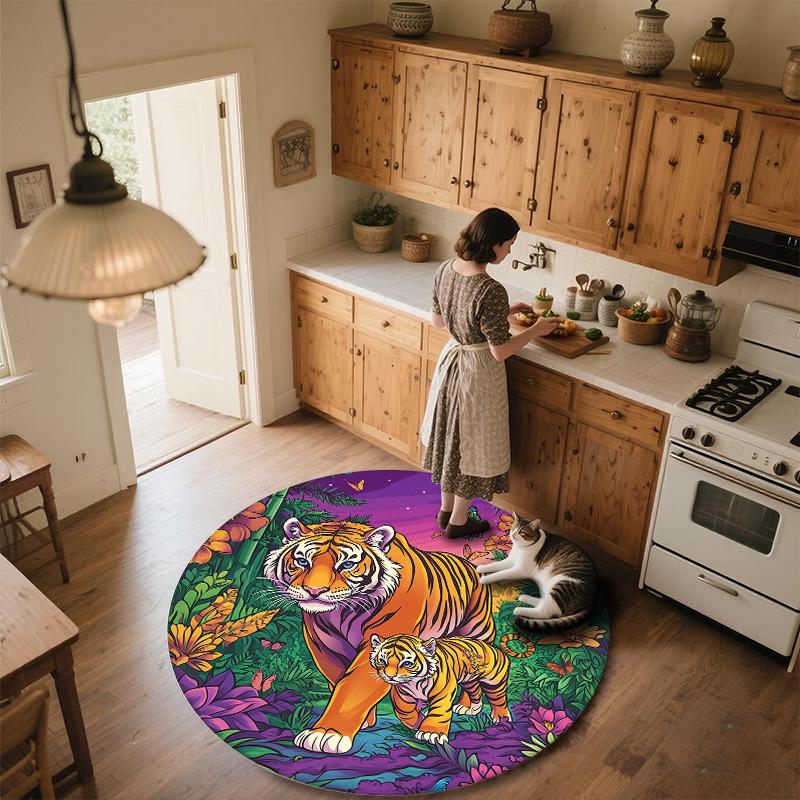 Bamboo Forest Tiger,Round Area Rug,Carpet Rug for Living Room Bedroom Sofa Playroom Decor,Non-slip Floor Mat