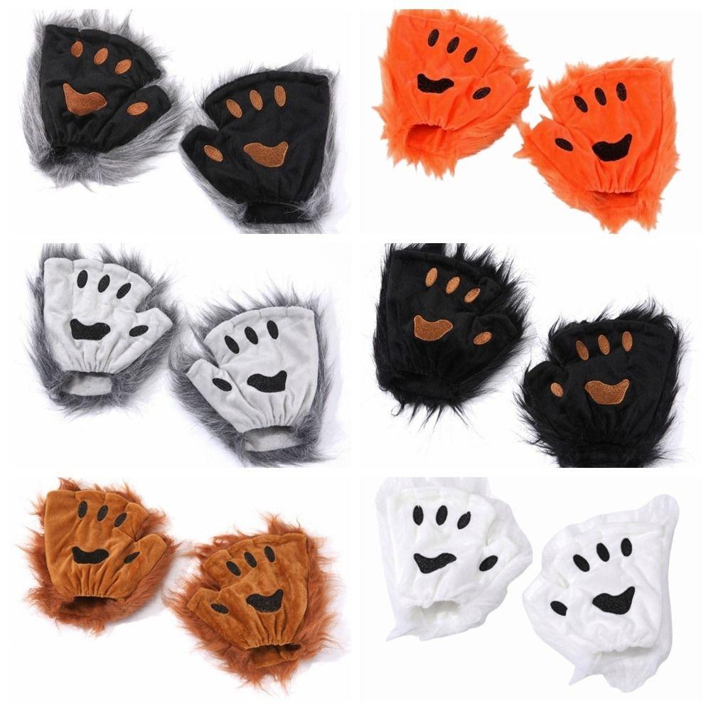 Polyester Bärenpfoten Handschuhe Halbfinger Katzenpfoten Fäustlinge Raubtierkralle Halloween Handschuhe Cosplay