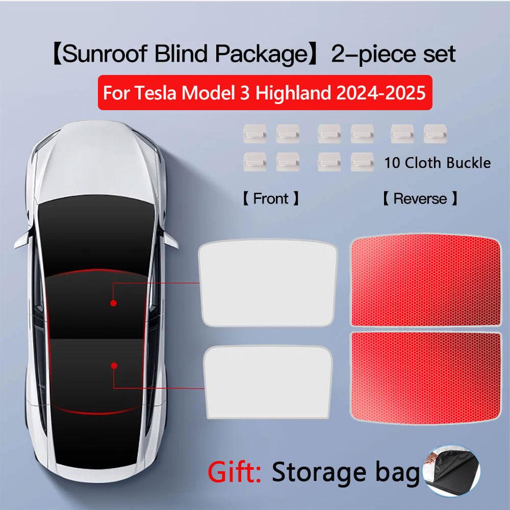 Sunshades For Tesla Model 3 Sunroof Highland 2026 Model Y 2020-26 Ice Cloth Buckle Sun Pare Glass Front Rear Skylight AccessoryWindshield Sunshades 1
