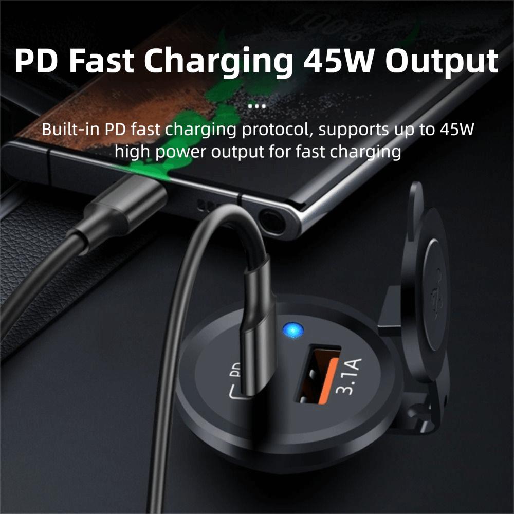 LED Light Car Charger 12V-24V Power Socket Adapter PD USB Outlet  RV