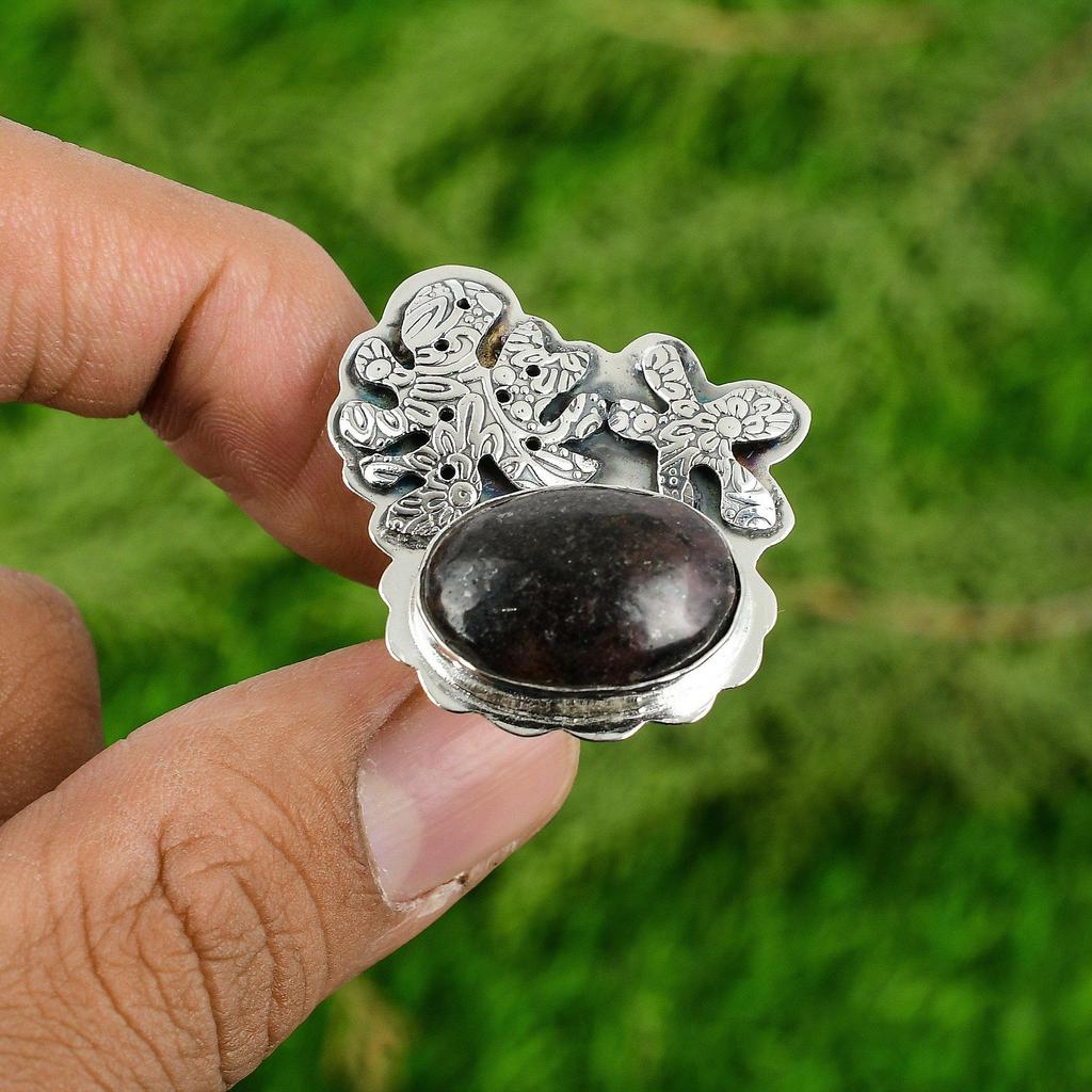 Gift For Her Natural Rhodonite Multi Stone Adjustable Ring 925 Silver