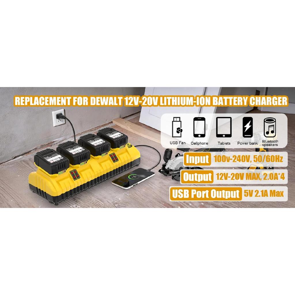 KUNLUN DCB104 Replacement for Dewalt Battery Charger Station,4 Port Fast Rapid Charging Station For All Dewalt 12V 20V Battery