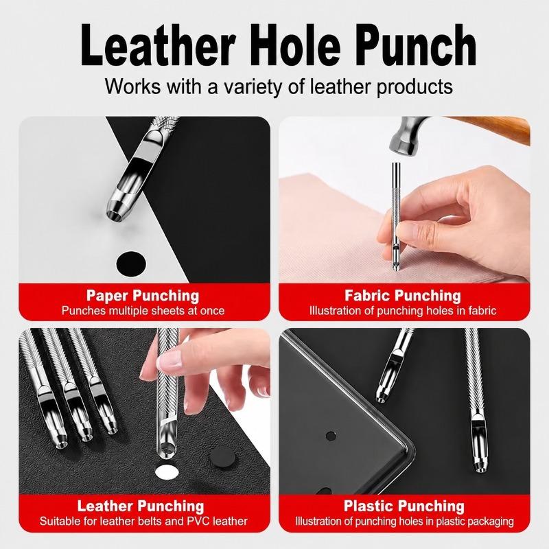 Round Leather Punch Hole Maker Multi Purpose Piercing Tool for Belt Strap Handbag Shoulder Band Watch Wristband Shoe Boot Solid