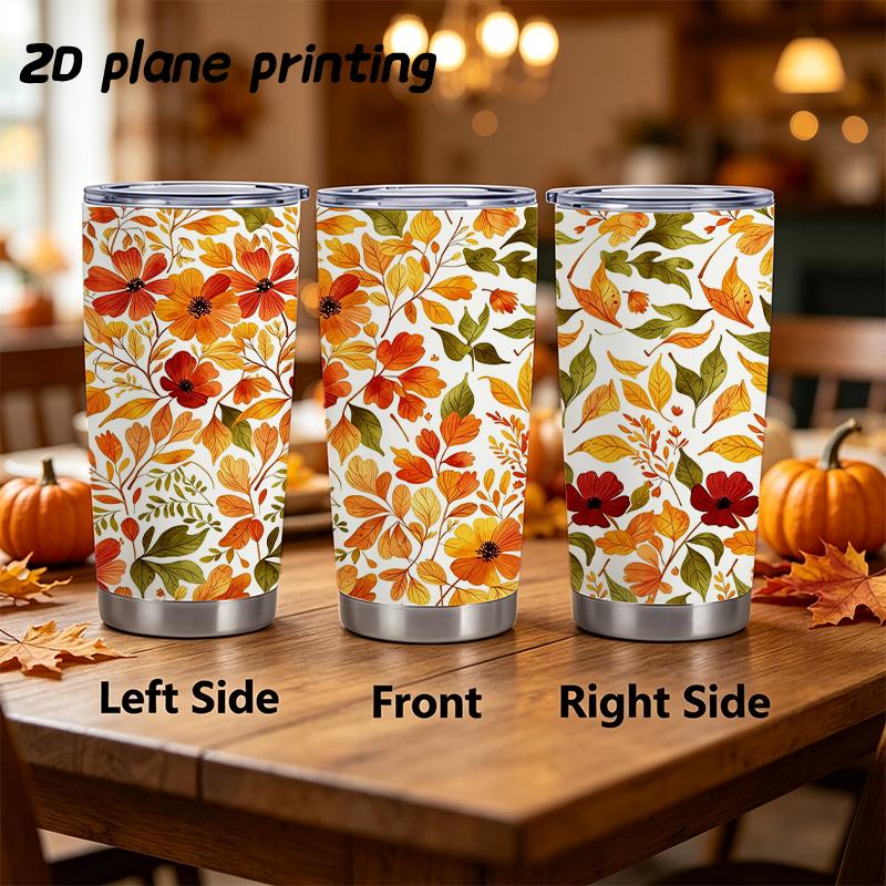 Car Tumbler 591ml Autumn maple leaf elements Straw Cup Tumbler With Lid Hot Cold Cup Straight Tumbler Leakproof Tumbler