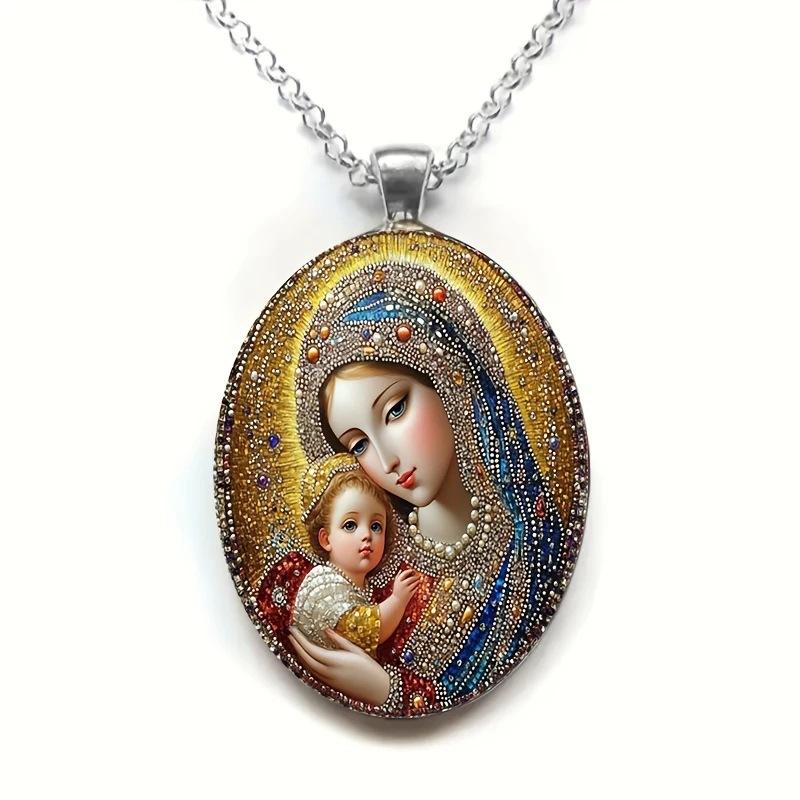 

1 шт. изысканное овальное стеклянное ожерелье-подвеска с узором ангела, романтичные и модные ювелирные аксессуары 1PC