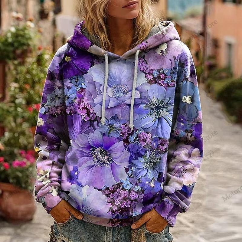 Vintage Floral Patchwork 3d Print Hoodie Women Fashion Casual European American Style Hoodie Sweatshirt Women Clothes Top