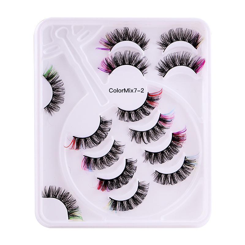 Pack of 7 Pairs: Cross-border Dense & Natural Curly Eyelashes with Colored Ends