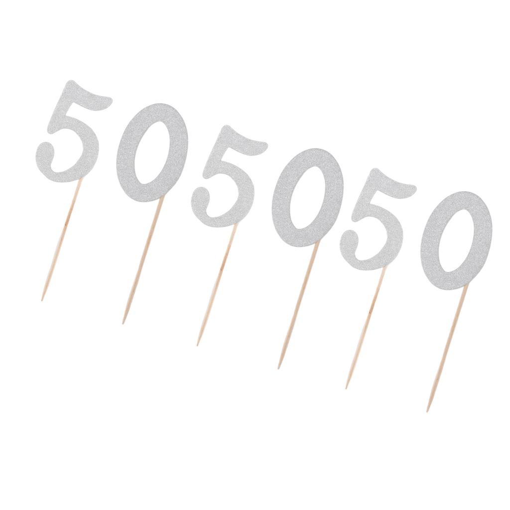 50 Set 50 Cupcake Topper Silver Glitter Practical 50th Cupcake Toppers Happy Birthday Cake Topper for Anniversary