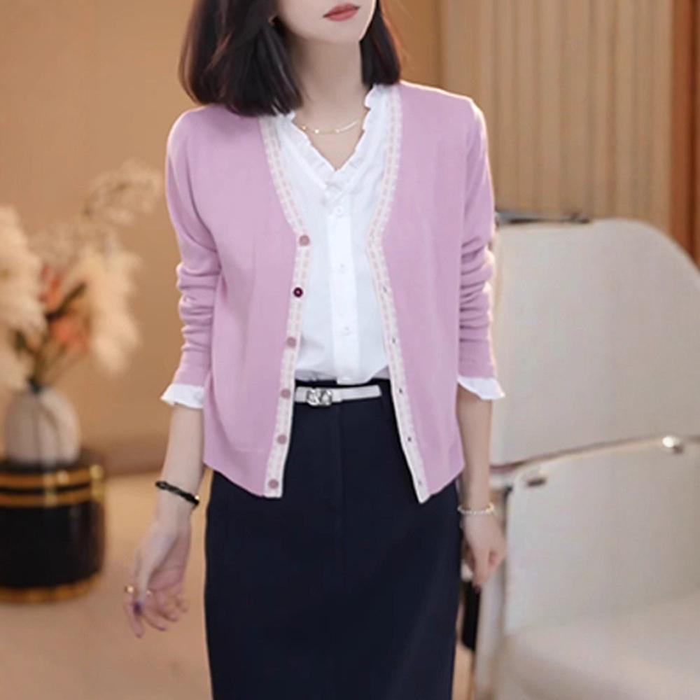 Luxury Knit Cardigan with Wood Ear Trim: Two-Piece Layered Women's Sweater for Autumn/Winter 2025