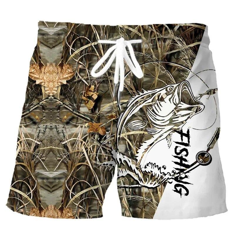 Men's Fishing Shorts Summer 3d Fish Printed Beach Fashion Casual Mens Shorts Men's Comfortable and Breathable Drawstring Shorts