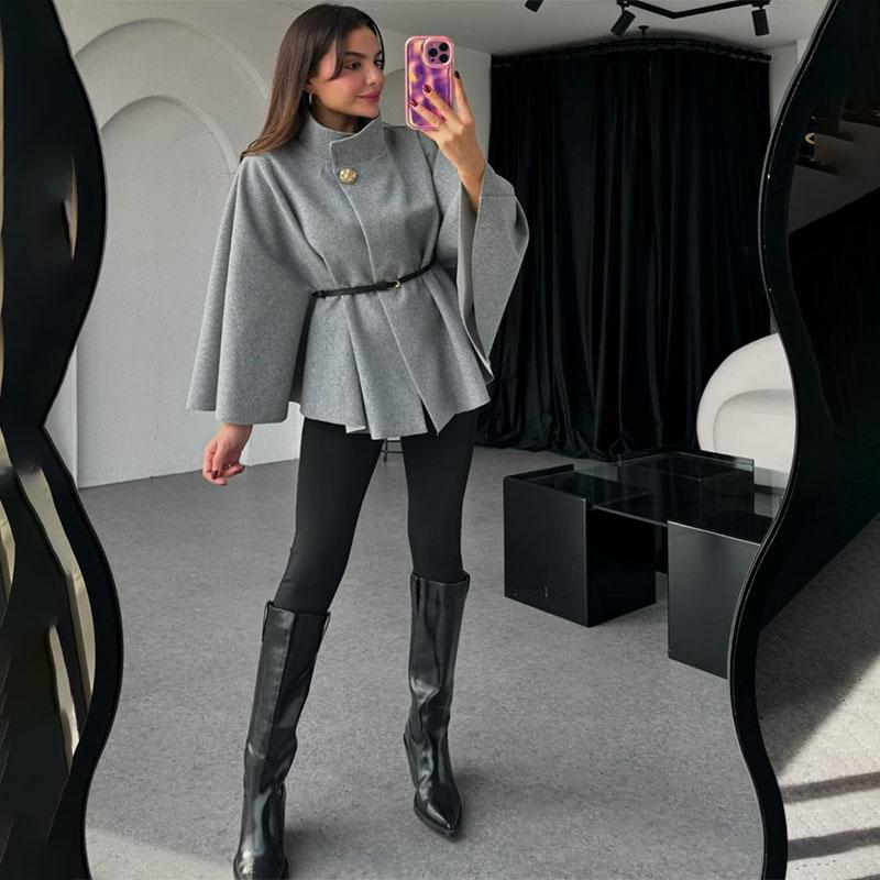 Capa de Mujer Monopecho Manga Murciélago Fina Abrigos Nuevos Casual Holgada Dama de Oficina Chaqueta Chic Elegante Otoño Sólido Chaquetas Moda