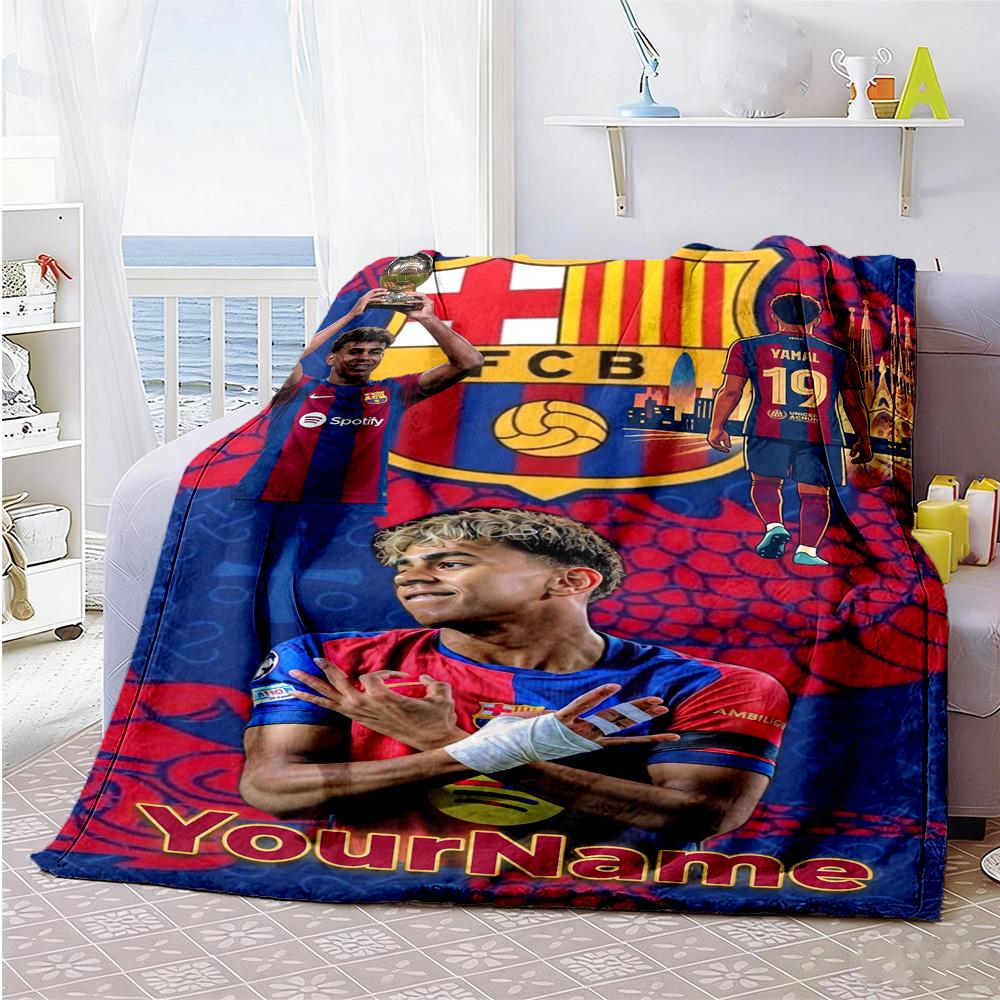 Lamine Yamal 37 Personalisierte Decke Gemütliche Personalisierte Decke Weich Warm Gemütlich Vielseitig für Nickerchen Bett Strandkorb Ideal für Alle Jahreszeiten