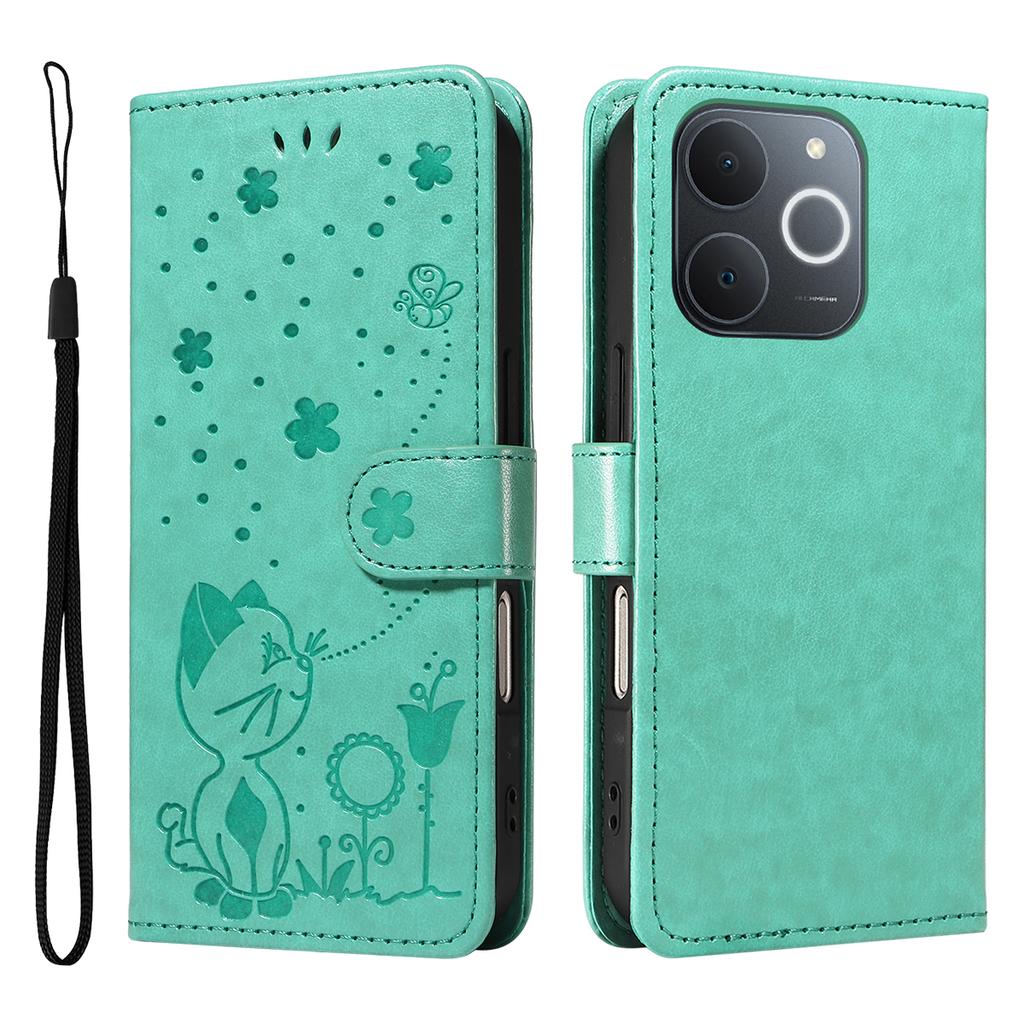 For Realme Narzo 80 Lite 4G/Realme Note 70 4G/Realme Note 70T 4G/Realme C71 4G (India) Leather Wallet Case Cat Bee Pattern Phone Cover Stand