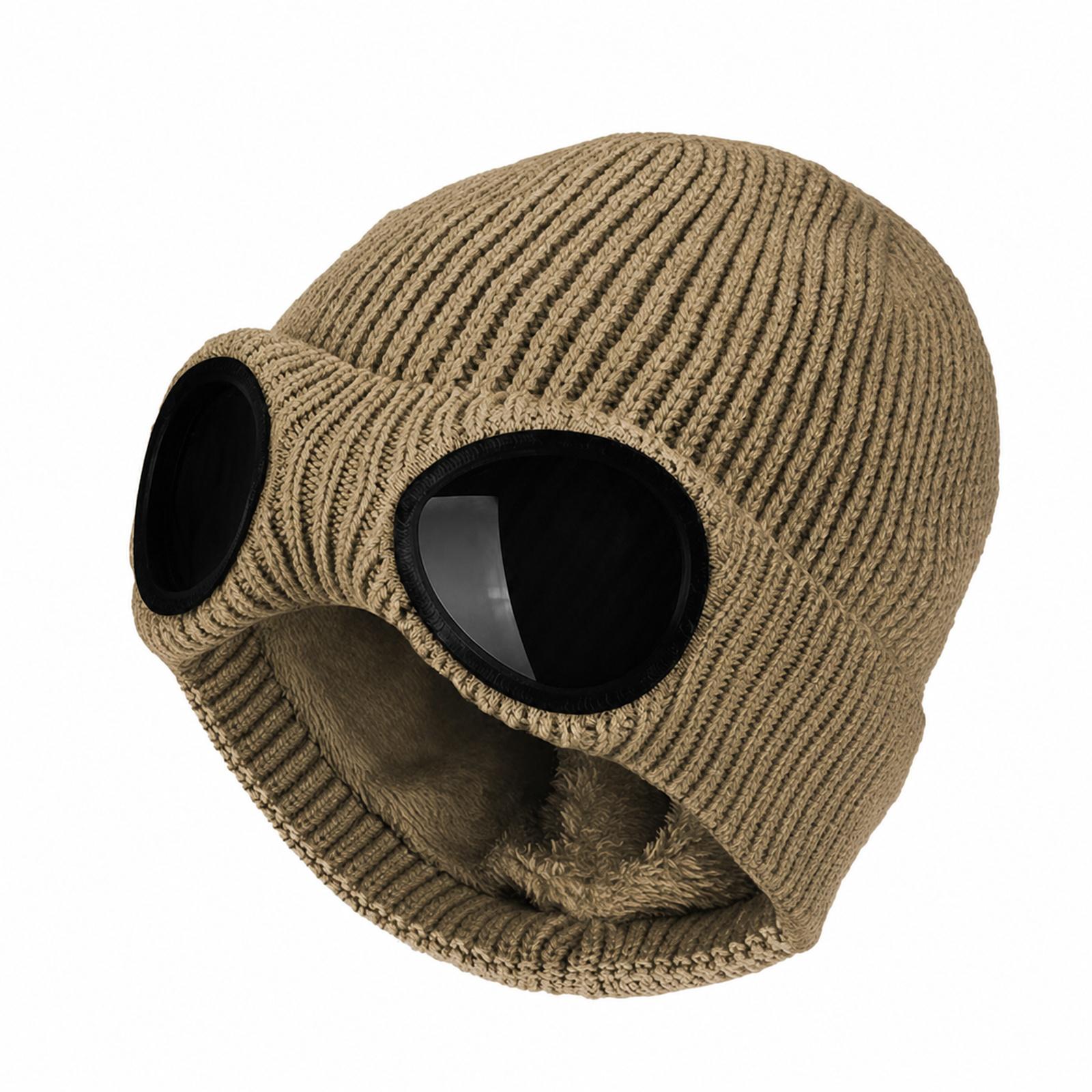 Ochelari de catifea, căciulă tricotată, protecție caldă de exterior, căciulă pentru frig One Size khaki