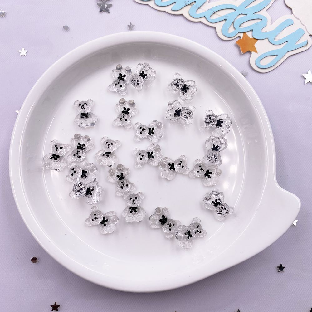 30 Stück Harz Kawaii Bunt 3D Mini Bär Nail Art Charms Flache Rückseite Strass Scrapbook Figuren DIY Schmuckzubehör Handwerk