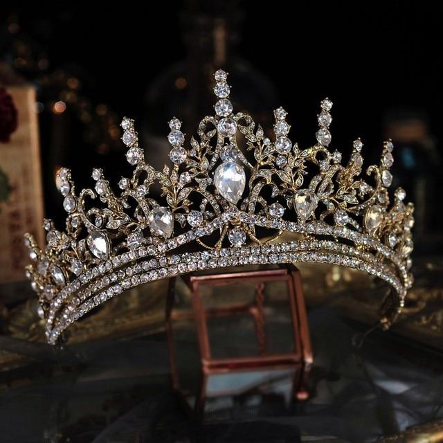 

Роскошные свадебные диадемы в стиле барокко с блестящими кристаллами в форме сердца, корона с большими стразами, пышная диадема для невесты, ленты для волос, свадебные аксессуары для волос золотой