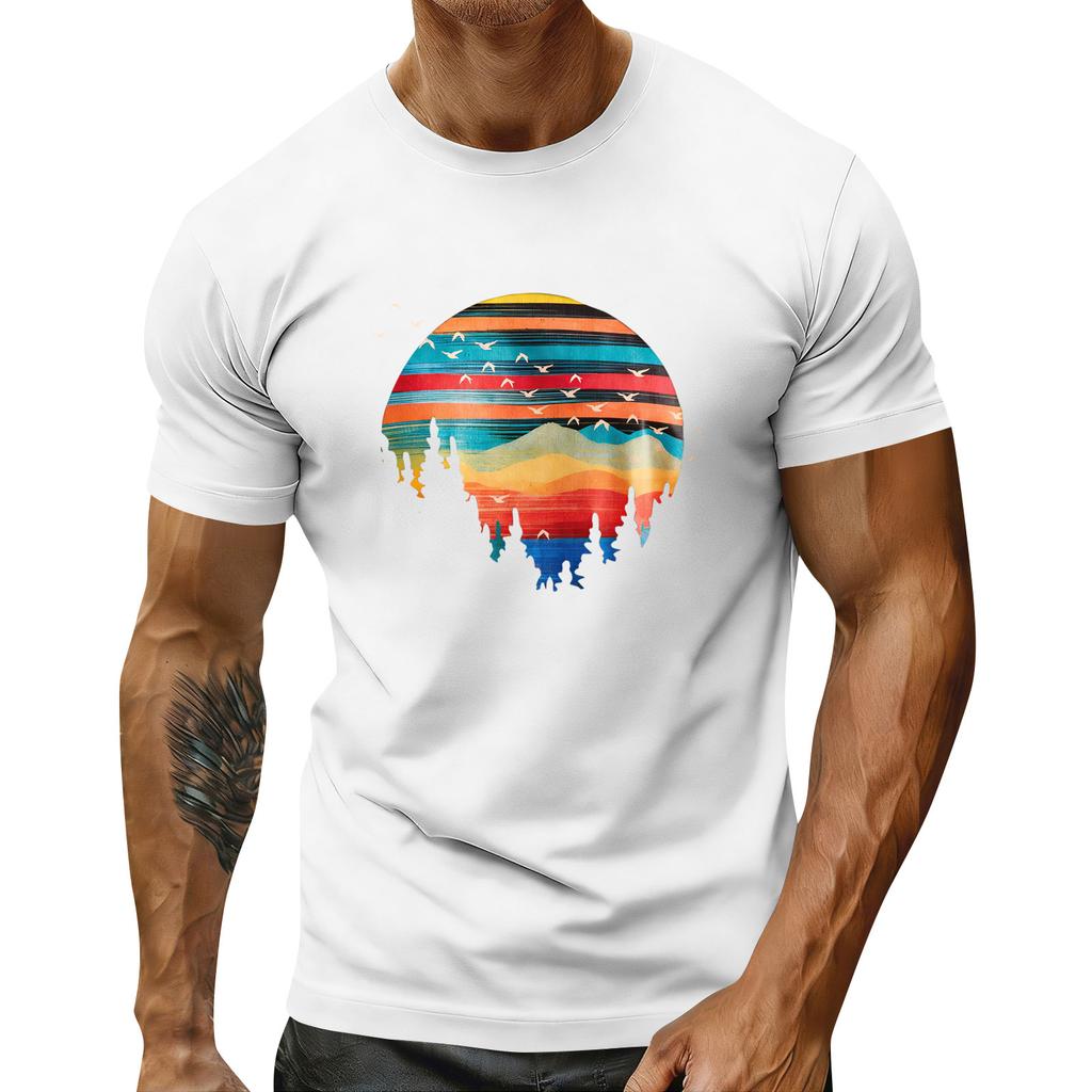 Pánské sváteční tričko s kulatým výstřihem a krátkým rukávem, ležérní sportovní top