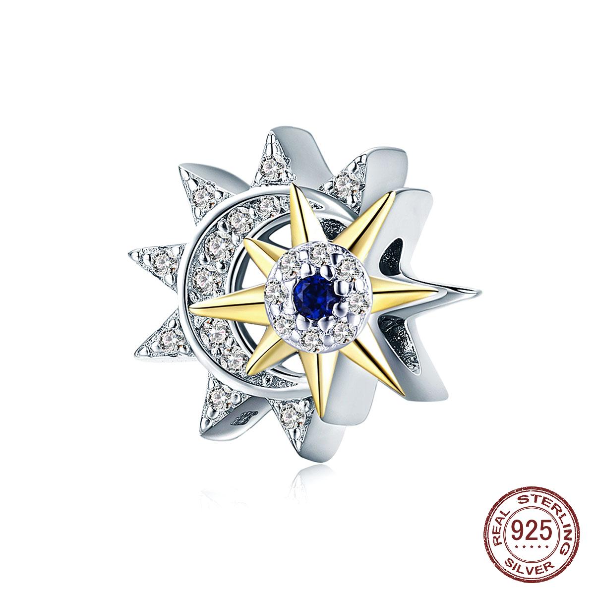 

925 Стерлинг Серебряное солнце Знакомьтесь Луна Светящиеся шарики прелести подходят для женщин Браслеты Роскошные DIY ювелирные изделия