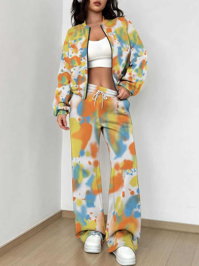Gradual Change Autumn and Winter New European and American Women's Clothing Tie-dye Printing Suit Women