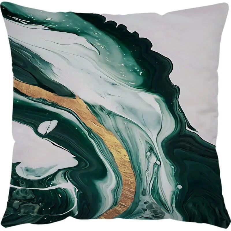 Green Marble Texture Pillowcase Polyester Sofa Chair Waist Pillow Cushion Set 45x45cm Bedroom Room Light Luxury Home Decoration