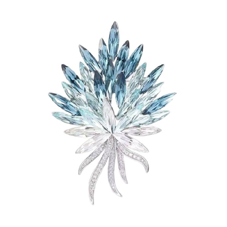 Романтичная Фиолетовая Хрустальная Брошь Прочный Дизайн Застежки Элегантное Украшение Модная Бижутерия Брошь Для Платьев И Блузок синий