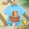 Capybara in hot tub printed Kids TShirts summer childrens pure cotton shortsleeved casual tops boys and girls gifts