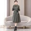 Womens Mid-Long Sheepskin Leather Coat Winter Elegant Office Wear Oversized Fit Black Army Green Burgundy