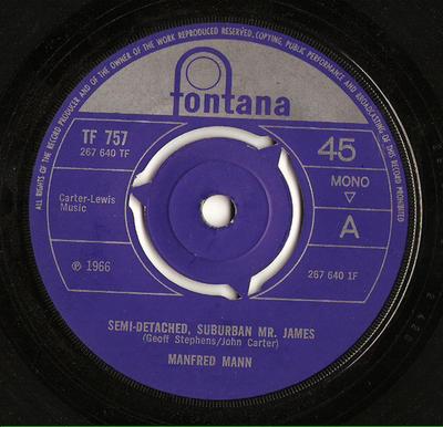7inch Record MANFRED MANN - Semi-Detached, Suburban Mr. James TF757 Fontana 1966 UK Rock Used