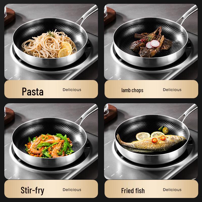 HUIHUADU 304 Edelstahl Antihaft-Bratpfanne mit Deckel