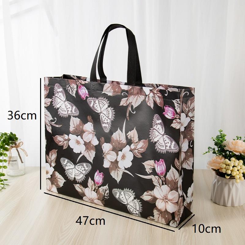 Floral Print Reusable Non Woven Shopping Tote Bag Eco Friendly Foldable Large Capacity Bag for Grocery Commute Outdoor Picnic
