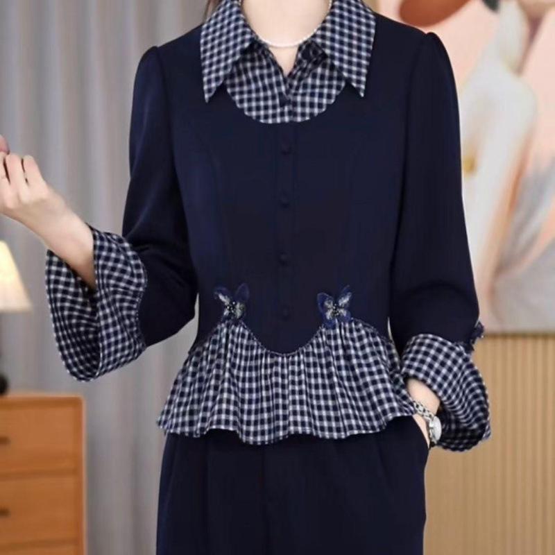 Chic Lapel Faux Two-Piece Slimming Shirt for Women - Petite Autumn 2025 Collection XXS 30 jin