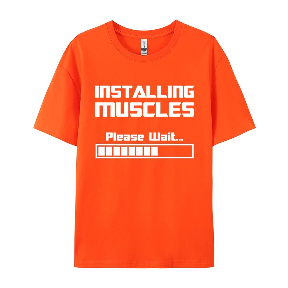 Summer New Tshirts Installing Muscles Please Wait Loading Bar Funny Print T Shirt Men Women Loose Cotton Short Sleeve Cool Tees