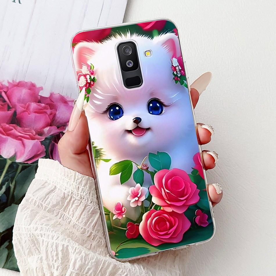 For Samsung Galaxy A6 Plus 2018 Phone Case On Samsung A6+ (2018) A6 A600F A605G Elegant Floral Cat Soft Silicone Clear TPU Cases