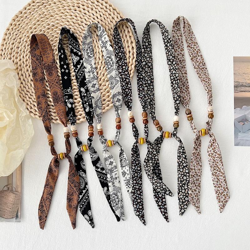 Korean Style Leopard Print Beaded Long Narrow Scarf For Women Summer