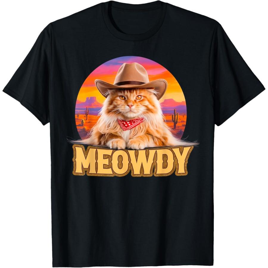 Мяуди Графическая Смешная Солнечная Западная Кантри Ковбойская Пушистая Кошка Футболка XXXXXL чёрный