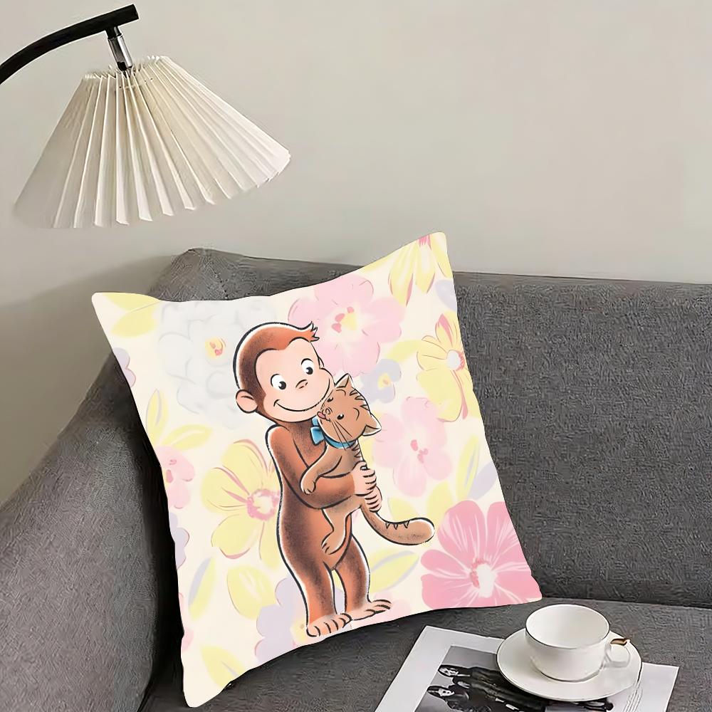 

Curious George Monkey Cute Cushion Cover Pillowcase Ultra Soft Skin Friendly Fabric Cloud Like Comfort Concealed Zipper 30x30cm