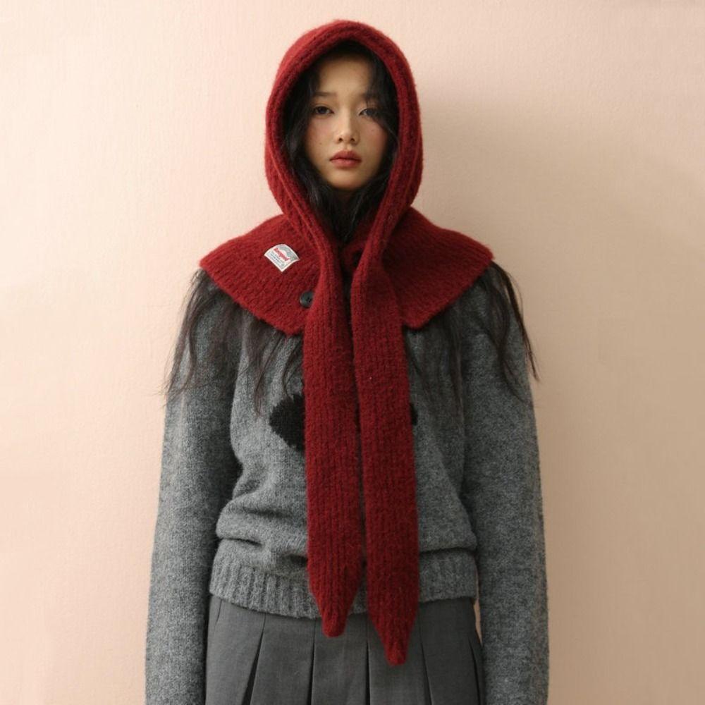 Woolen Material Woolen Knitted Balaclava Ear Protection Neck Protection Knitted Beanie Hat 2 In 1 Design