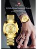 Gold Diamond-Set Waterproof Quartz Couple Watch with Steel Band