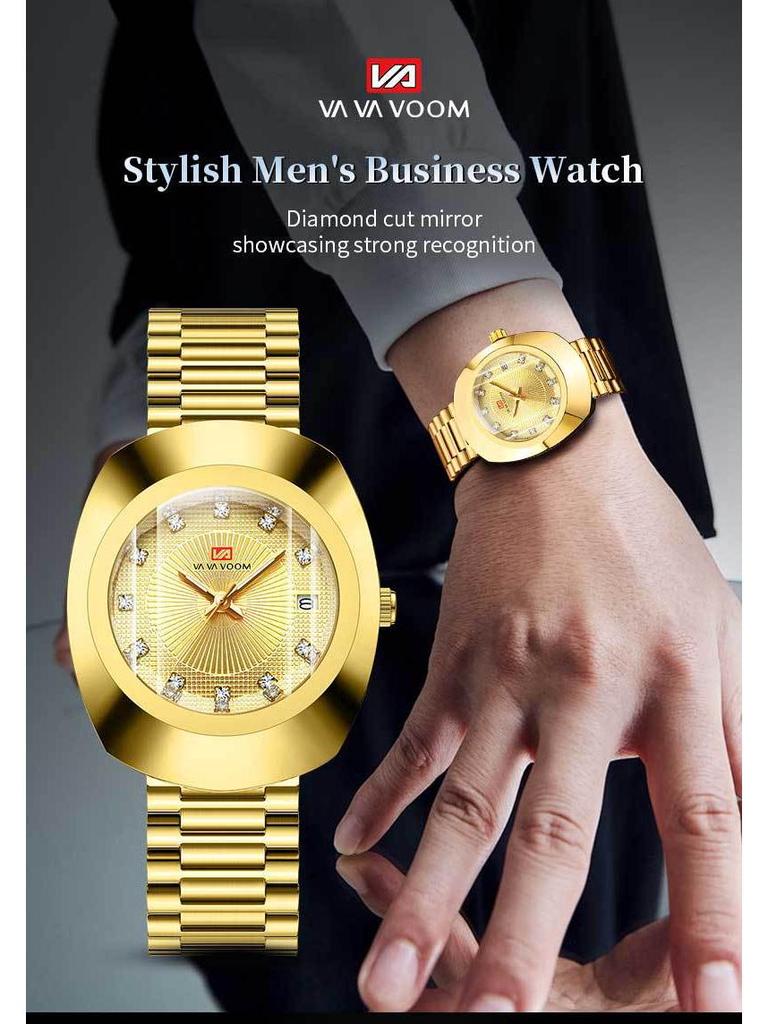 Gold Diamond-Set Waterproof Quartz Couple Watch with Steel Band
