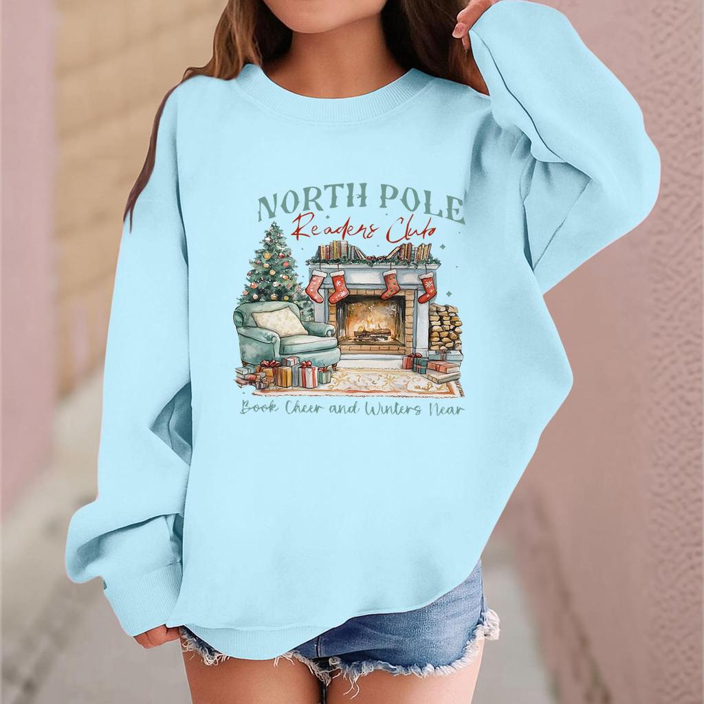 Children's Fashionable Casual Long-sleeved Loose Christmas Print Pullover Sweatshirt