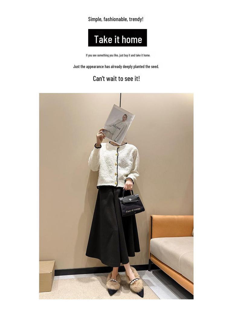 Women's Chunky Heel Suede Pointed Toe Low-Cut Furry Cotton Shoes for Autumn/Winter