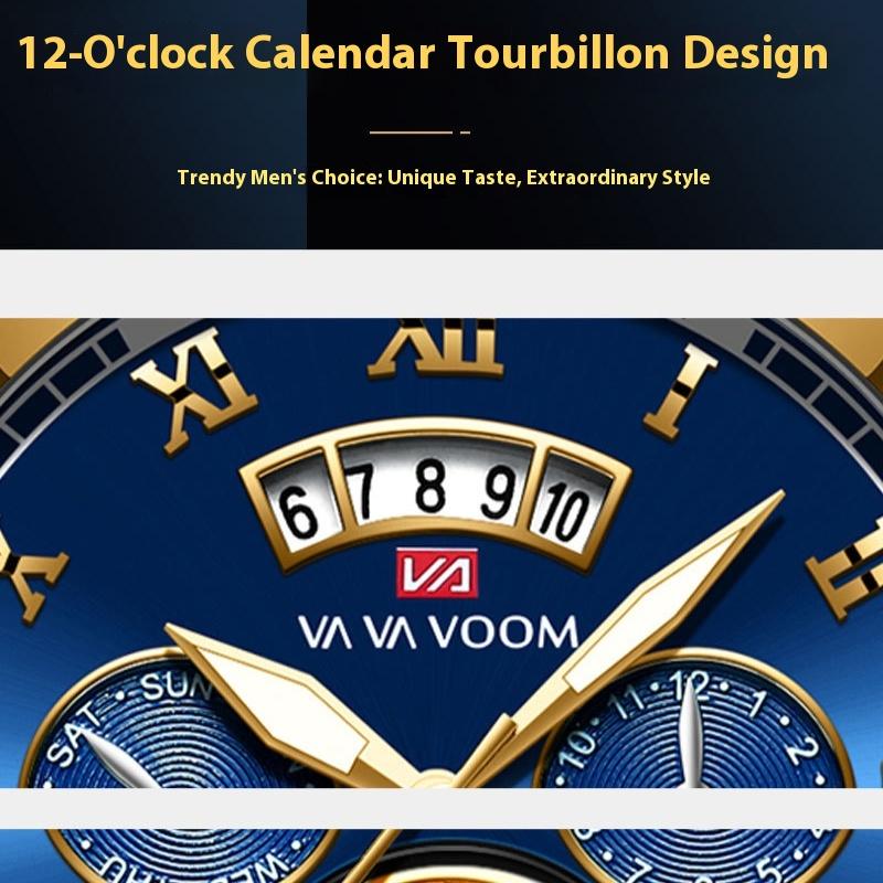 VA VA VOOM Edelstahl Tourbillon Nicht-automatische Mechanische Multifunktions-Businessuhr Leuchtende Wasserdichte Uhr Herren