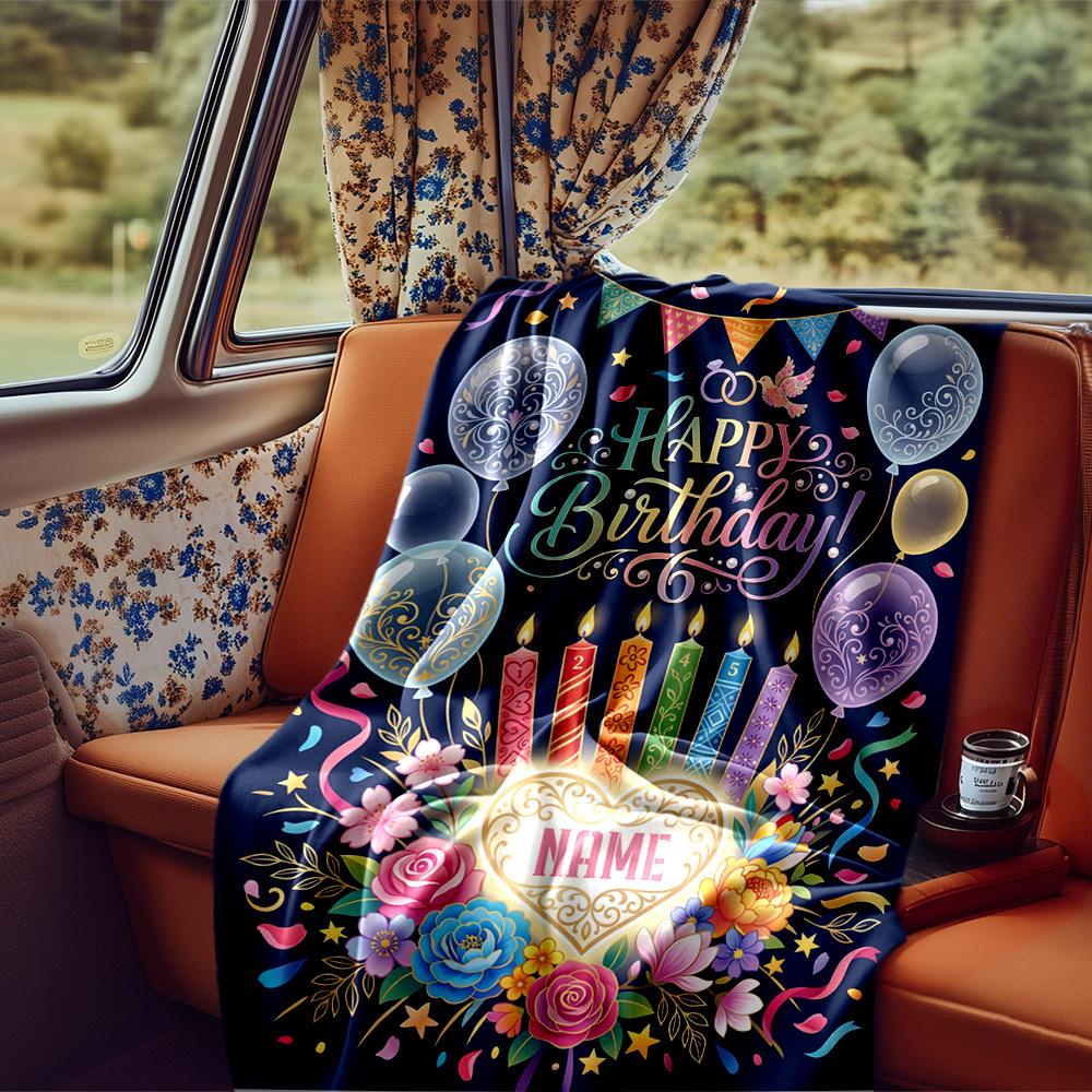 Happy Birthday Celebration Blanket Personalized Name Soft Comfortable Stylish Blanket Car Blanket Perfect For Travel Camping Outdoor Home Suitable For