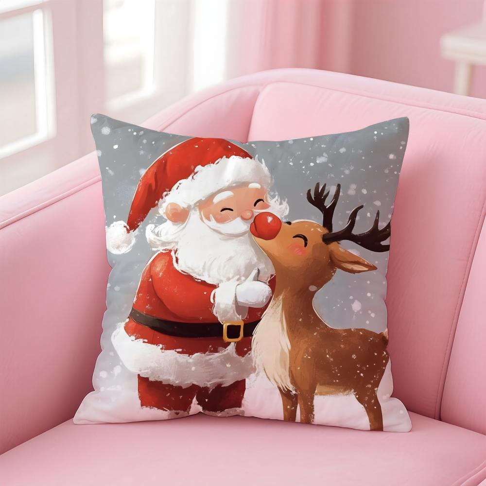 

Christmas and deer Cushion Cover Linen Pillowcase Cover Soft Decor for Sofa Home Room 30X30cm