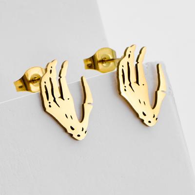 Punk Rock Skeleton Fingers Earrings Woman And Men Stainless Steel Cartilage Piercing Earring Halloween Gift